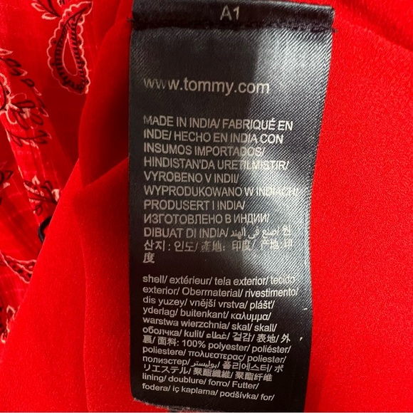 TOMMYJEANS HILFIGER Red Bandana Sheer Lightweight Short Sleeve Dress Size Small - Picture 11 of 13